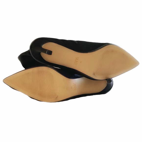 ZARA BLACK VERY HIGH KNEE STILETTO HEELS POINTED TOE STRETCH FITTED BOOTS - Picture 5 of 9